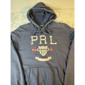 Polo Ralph Lauren PRL 67 Hoodie Large Blue Fleece Pullover Vintage Logo